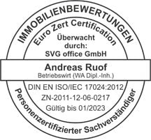 Zertifizierungsstempel für Andreas Ruof zum EU-zertifizierten Immobiliensachverständigen
